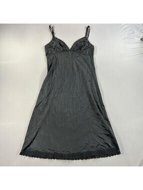 Vintage ILGWU Black Nylon Full Slip Lace Spaghetti Straps Sz 34